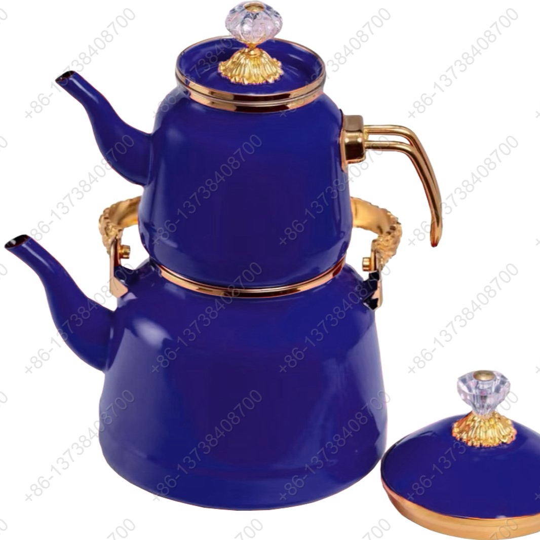 1.0L/2.5L High Luxury Quality Enamel Tea Pot Kettle Set With Gold Stainless Steel Handle
