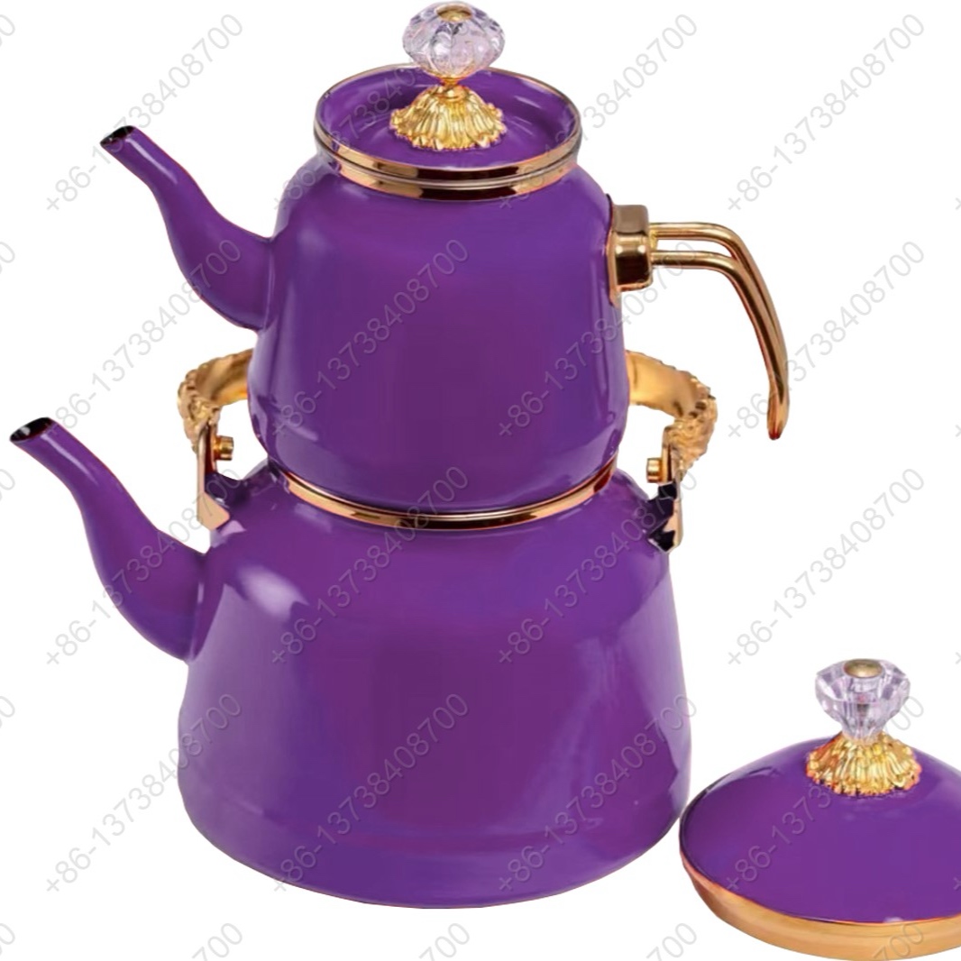 1.0L/2.5L High Luxury Quality Enamel Tea Pot Kettle Set With Gold Stainless Steel Handle