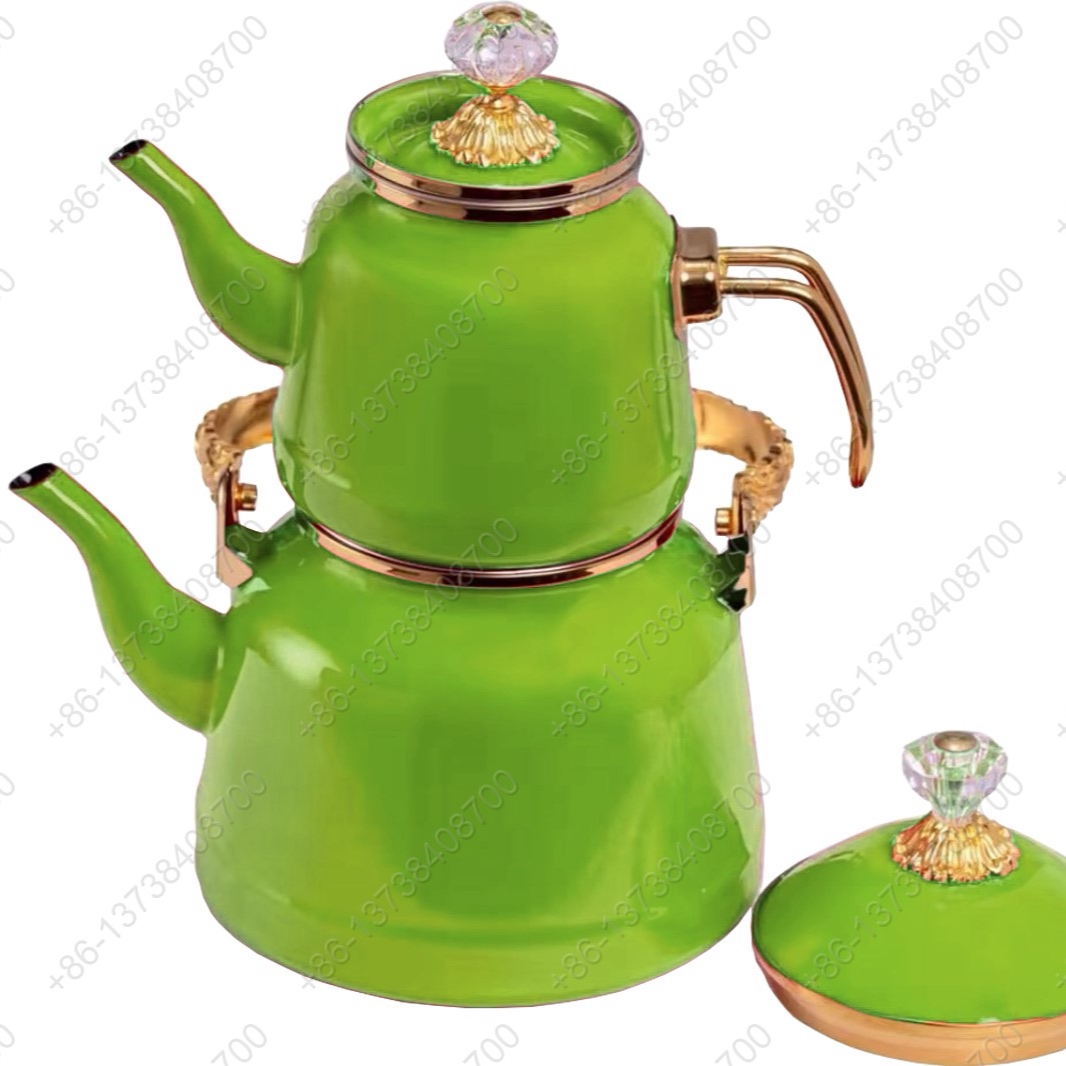 1.0L/2.5L High Luxury Quality Enamel Tea Pot Kettle Set With Gold Stainless Steel Handle