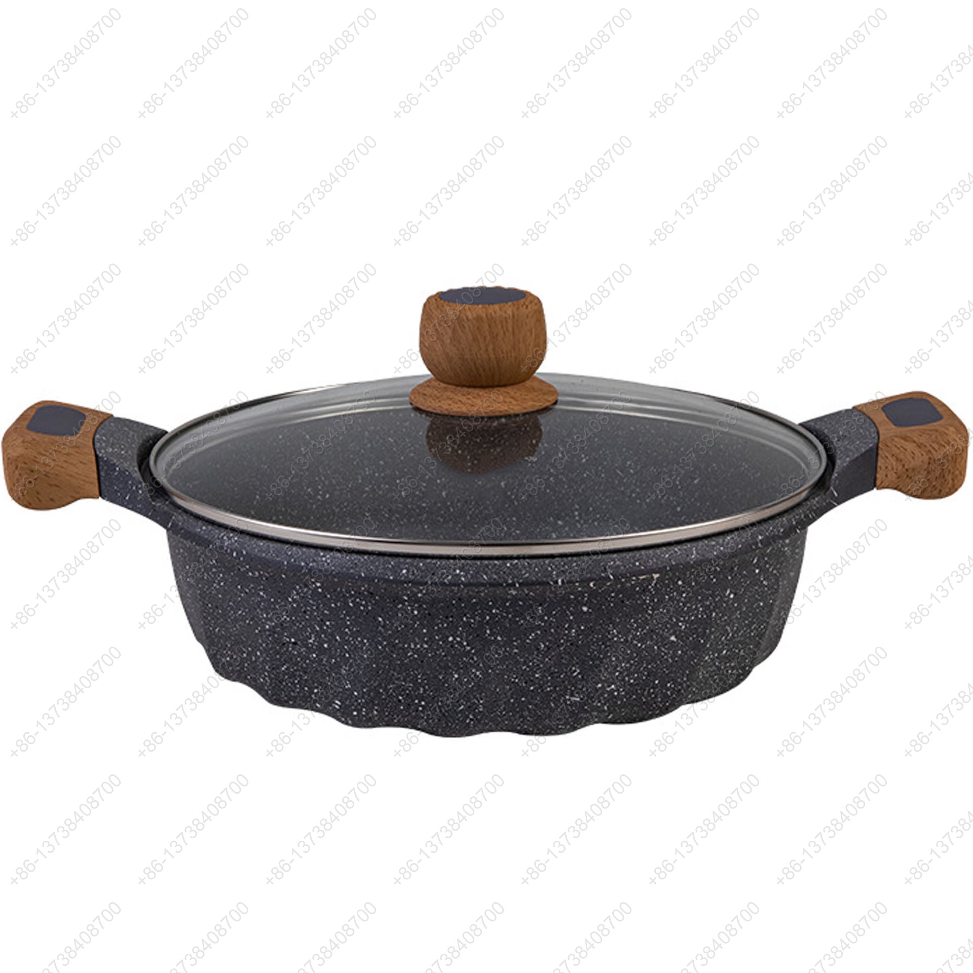French Style Shallow Soup Pot Double Bottom Sprinkled With Black And White Dot Printing