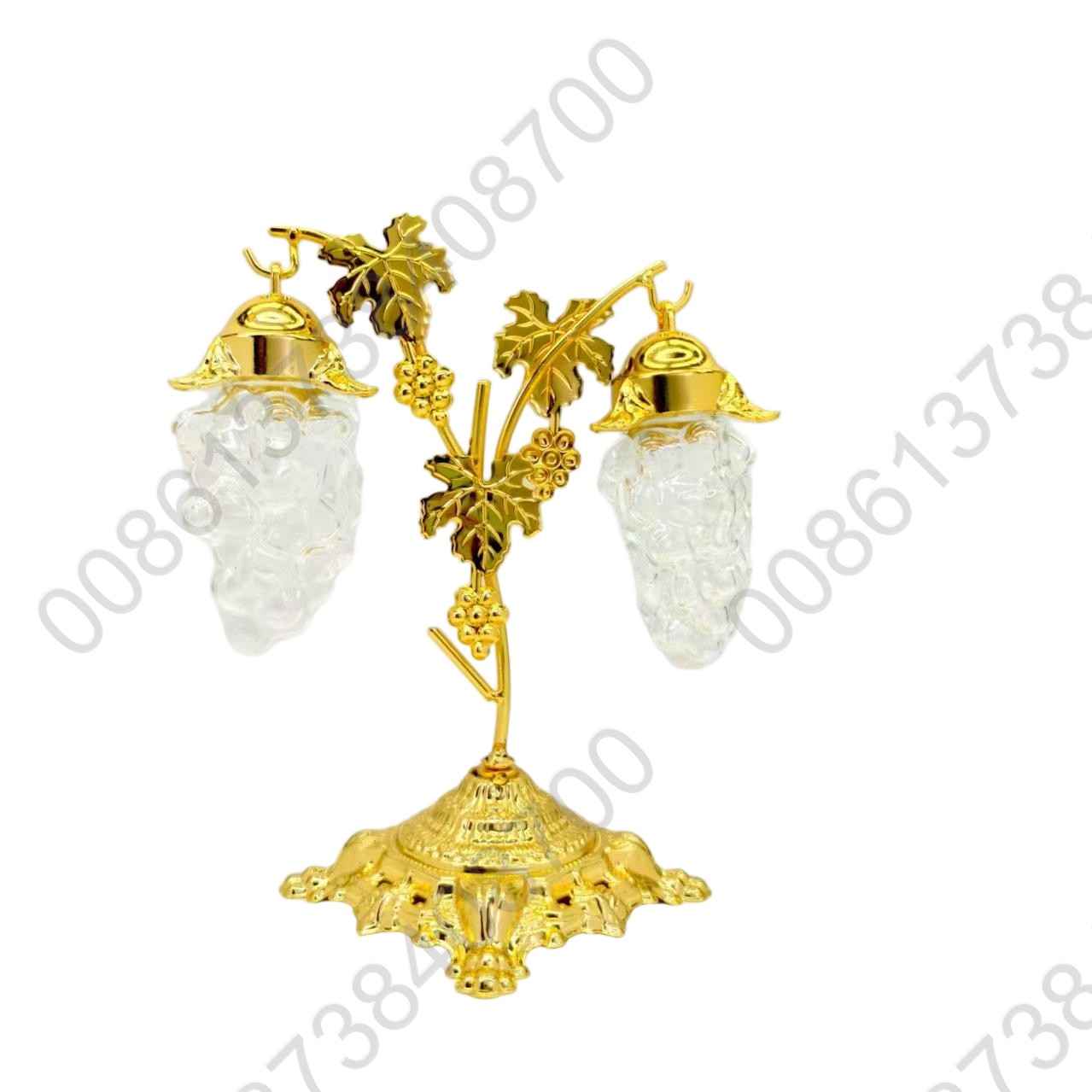 Clear Molded Jewel Faceted Plastic Acrylic Grape Bunches Gold Tone Leaves & Tree Ornaments Set Seasonal Holiday Decor