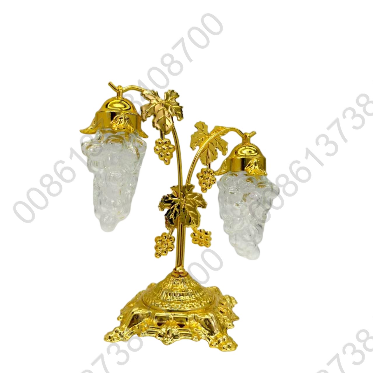 Clear Molded Jewel Faceted Plastic Acrylic Grape Bunches Gold Tone Leaves & Tree Ornaments Set Seasonal Holiday Decor