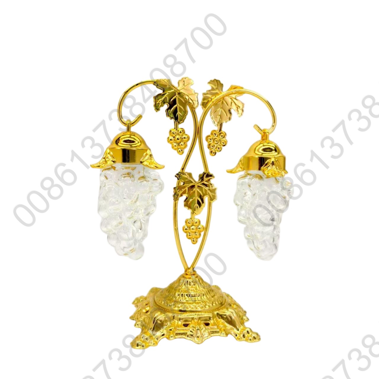 Clear Molded Jewel Faceted Plastic Acrylic Grape Bunches Gold Tone Leaves & Tree Ornaments Set Seasonal Holiday Decor