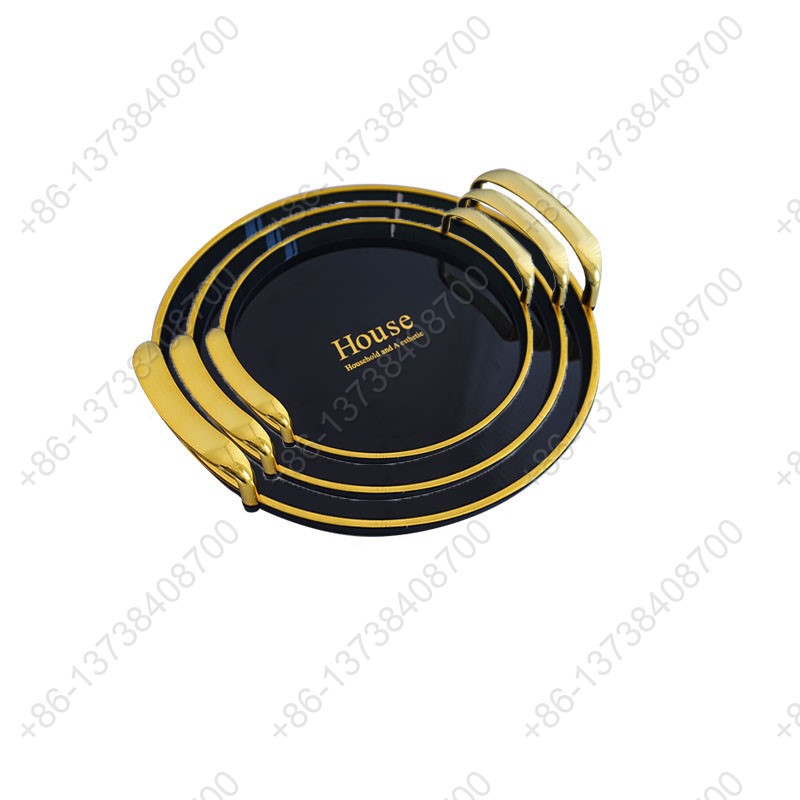 Round Party Serving Plates With Gold /Silver Plated Handles Wedding Party Fruit Dessert Plates Food Storage Tray