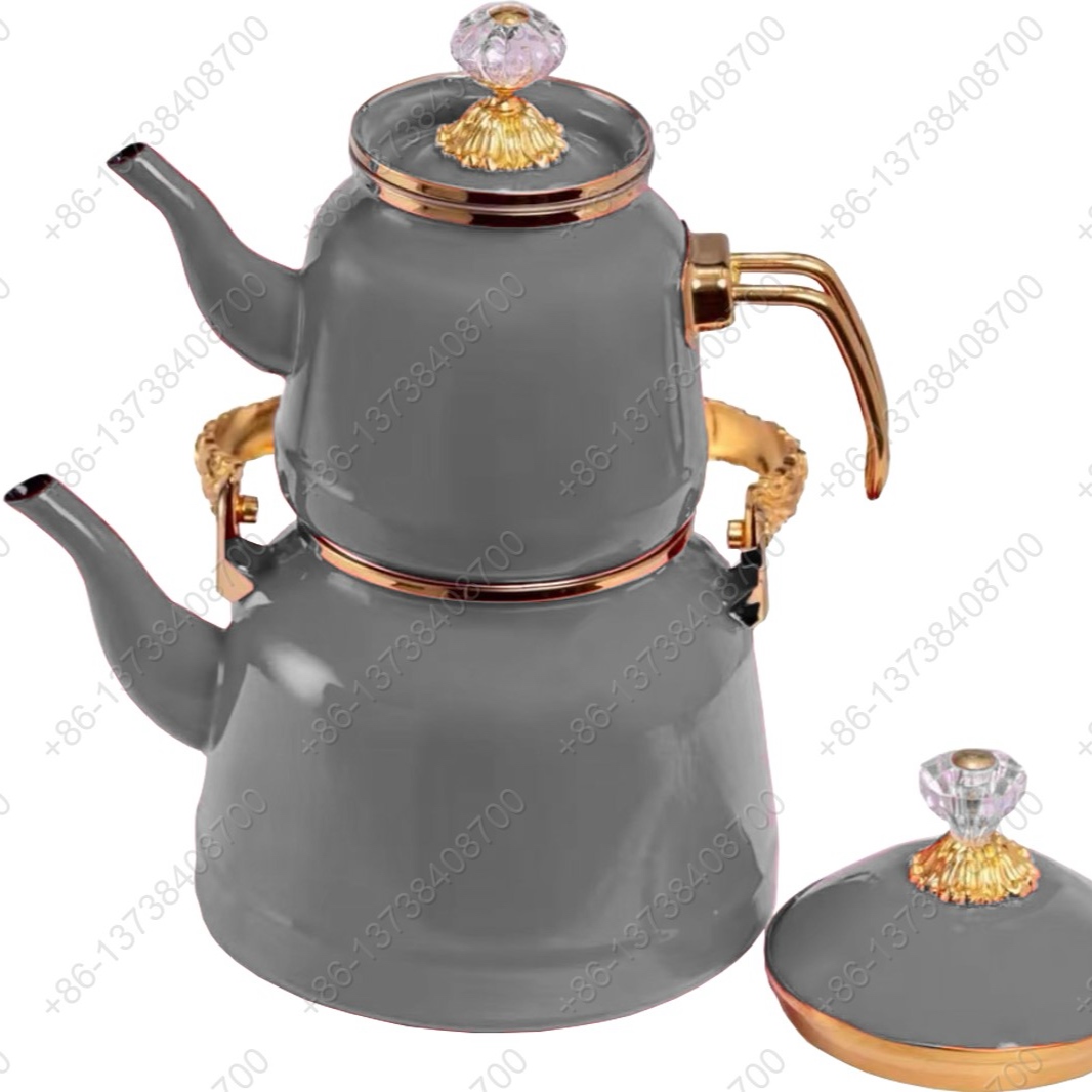 1.0L/2.5L High Luxury Quality Enamel Tea Pot Kettle Set With Gold Stainless Steel Handle