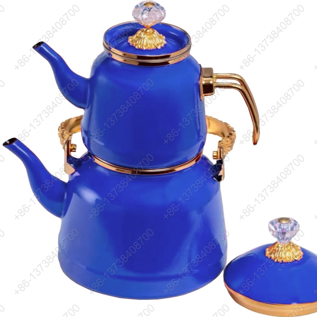 1.0L/2.5L High Luxury Quality Enamel Tea Pot Kettle Set With Gold Stainless Steel Handle