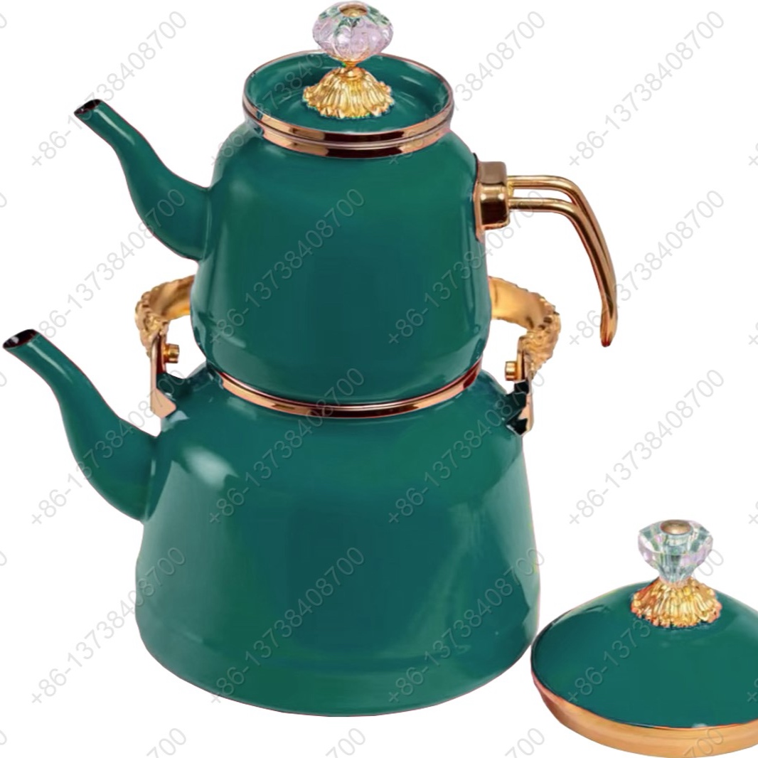 1.0L/2.5L High Luxury Quality Enamel Tea Pot Kettle Set With Gold Stainless Steel Handle